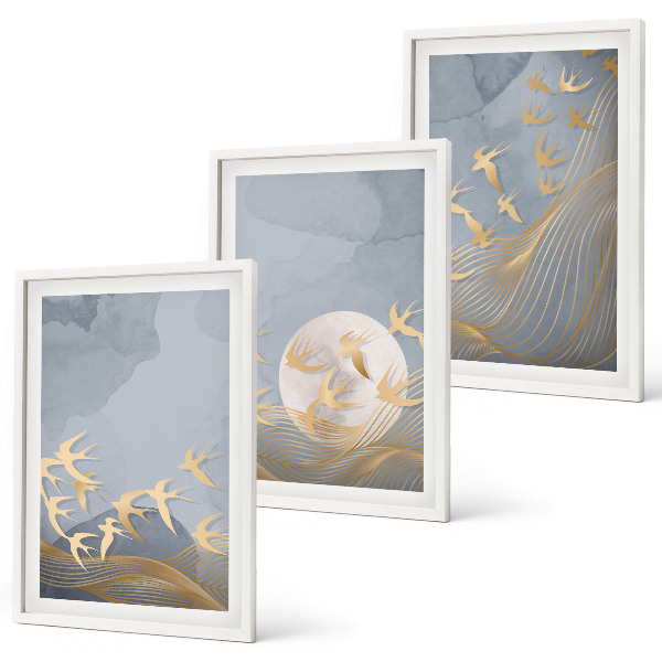 Lot de 3 tableaux pour salon Des oiseaux qui volent dans le ciel