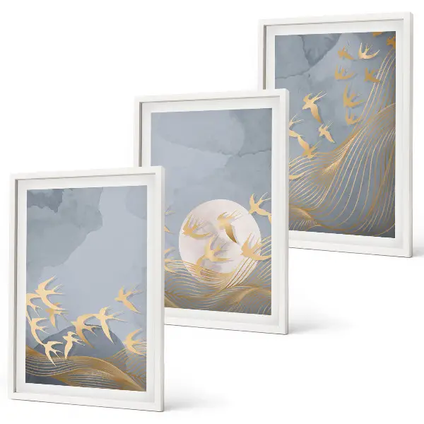 Lot de 3 tableaux pour salon représentant des oiseaux volant dans le ciel