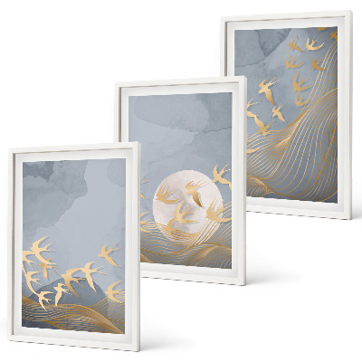 Lot de 3 tableaux pour salon Des oiseaux qui volent dans le ciel