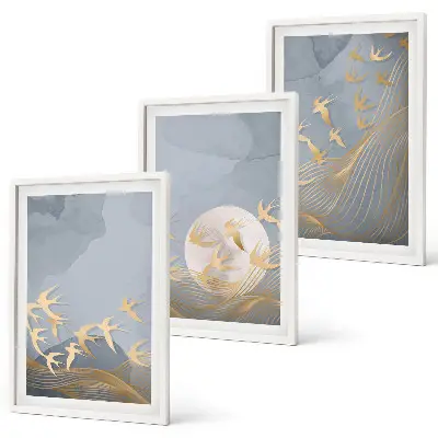 Lot de 3 tableaux pour salon représentant des oiseaux volant dans le ciel