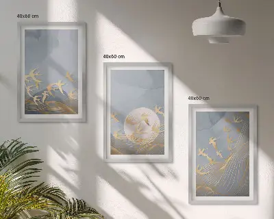 Lot de 3 tableaux pour salon représentant des oiseaux volant dans le ciel