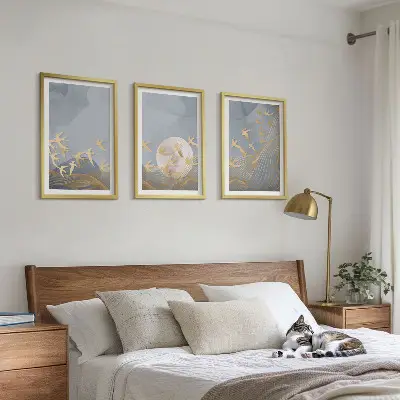 Lot de 3 tableaux pour salon représentant des oiseaux volant dans le ciel