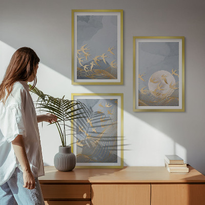 Lot de 3 tableaux pour salon Des oiseaux qui volent dans le ciel