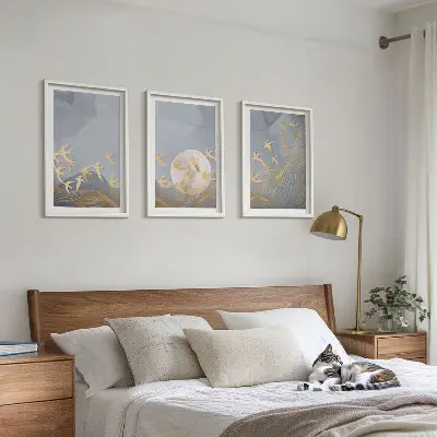 Lot de 3 tableaux pour salon représentant des oiseaux volant dans le ciel