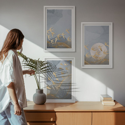 Lot de 3 tableaux pour salon Des oiseaux qui volent dans le ciel