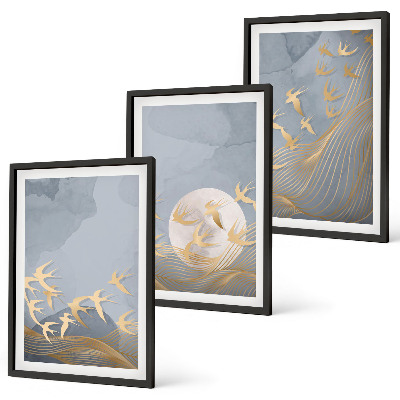 Lot de 3 tableaux pour salon Des oiseaux qui volent dans le ciel