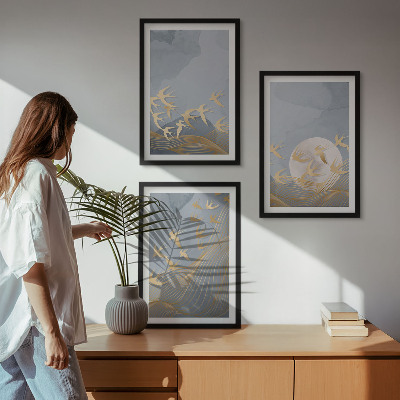 Lot de 3 tableaux pour salon Des oiseaux qui volent dans le ciel
