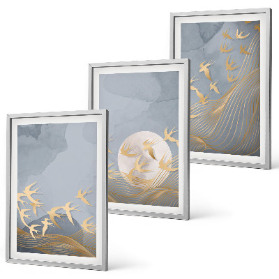 Lot de 3 tableaux pour salon Des oiseaux qui volent dans le ciel