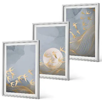 Lot de 3 tableaux pour salon représentant des oiseaux volant dans le ciel