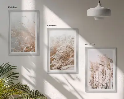 Lot de 3 tableaux pour salon représentant des champs d'herbe brune et beige