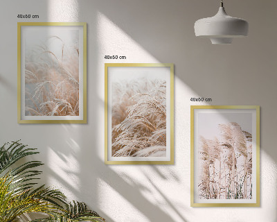 Lot de 3 tableaux pour salon Des champs d'herbe brune et beige