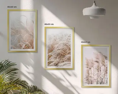 Lot de 3 tableaux pour salon représentant des champs d'herbe brune et beige