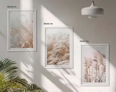 Lot de 3 tableaux pour salon représentant des champs d'herbe brune et beige