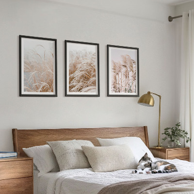 Lot de 3 tableaux pour salon Des champs d'herbe brune et beige