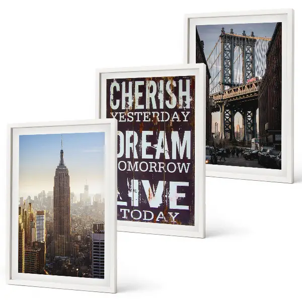 Lot de 3 tableaux pour salon avec citation sur les paysages de New York