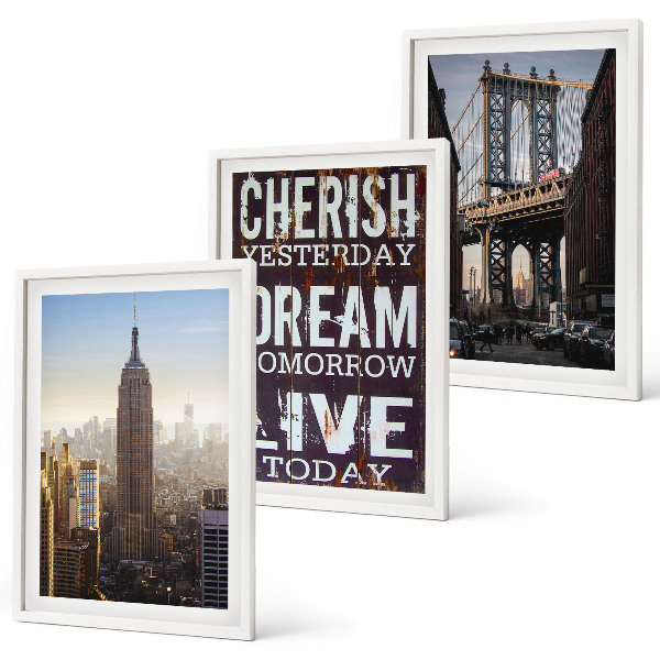 Lot de 3 tableaux pour salon Citation sur les paysages de New York