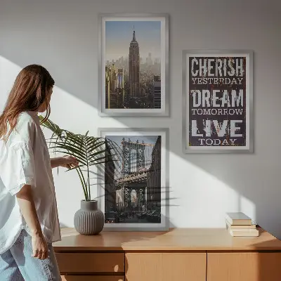 Lot de 3 tableaux pour salon avec citation sur les paysages de New York