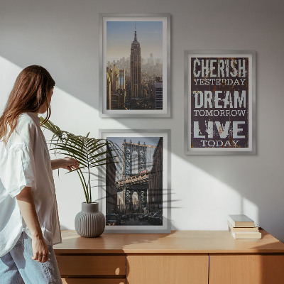 Lot de 3 tableaux pour salon Citation sur les paysages de New York