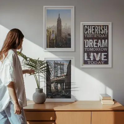 Lot de 3 tableaux pour salon avec citation sur les paysages de New York