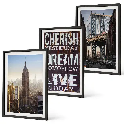 Lot de 3 tableaux pour salon avec citation sur les paysages de New York
