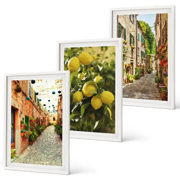 Cadre photo mural représentant des rues avec des fleurs de citronnier en arrière-plan