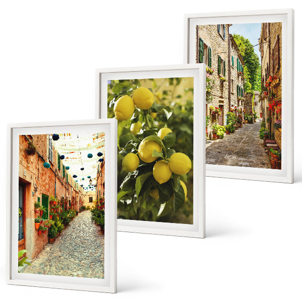 Cadre photo mural Rues avec des fleurs de citronnier en arrière-plan
