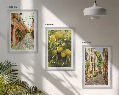Cadre photo mural représentant des rues avec des fleurs de citronnier en arrière-plan