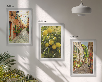 Cadre photo mural Rues avec des fleurs de citronnier en arrière-plan