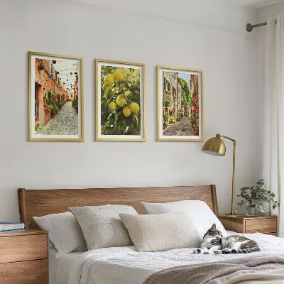 Cadre photo mural représentant des rues avec des fleurs de citronnier en arrière-plan