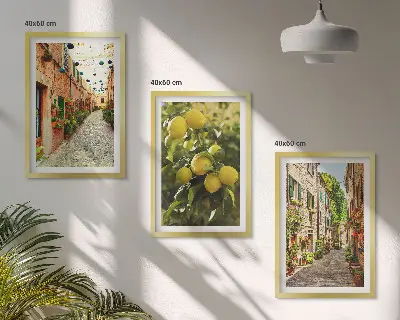 Cadre photo mural représentant des rues avec des fleurs de citronnier en arrière-plan