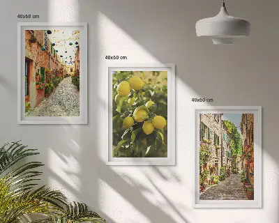 Cadre photo mural représentant des rues avec des fleurs de citronnier en arrière-plan