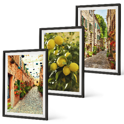 Cadre photo mural Rues avec des fleurs de citronnier en arrière-plan