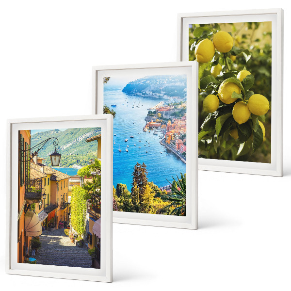 Lot de 3 tableaux pour salon Rues du bord de mer, mer de citrons