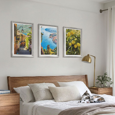 Lot de 3 tableaux pour salon Rues du bord de mer, mer de citrons