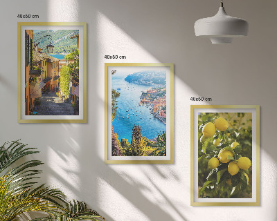 Lot de 3 tableaux pour salon Rues du bord de mer, mer de citrons