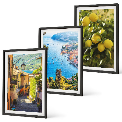 Lot de 3 tableaux pour salon Rues du bord de mer, mer de citrons