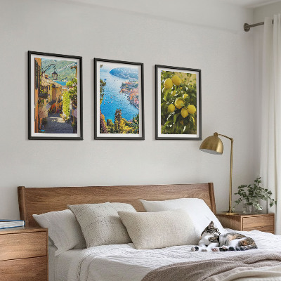 Lot de 3 tableaux pour salon Rues du bord de mer, mer de citrons