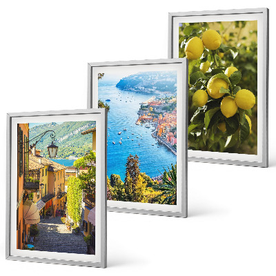 Lot de 3 tableaux pour salon Rues du bord de mer, mer de citrons