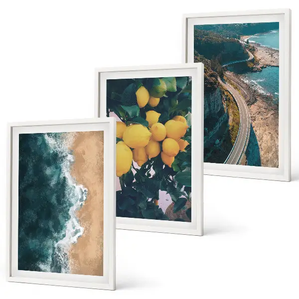 Cadre photo mural plage avec mer citrons et montagnes