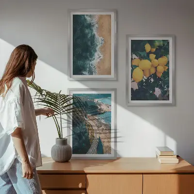 Cadre photo mural plage avec mer citrons et montagnes