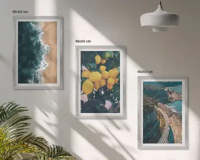 Cadre photo mural plage avec mer citrons et montagnes