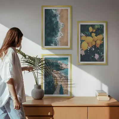 Cadre photo mural plage avec mer citrons et montagnes