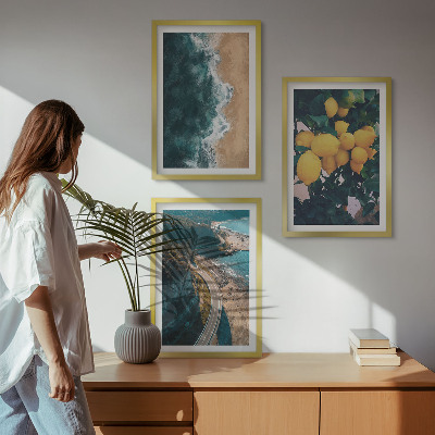 Cadre photo mural Plage de mer citrons montagnes