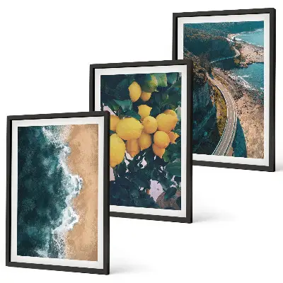 Cadre photo mural plage avec mer citrons et montagnes