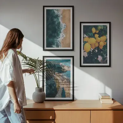 Cadre photo mural plage avec mer citrons et montagnes