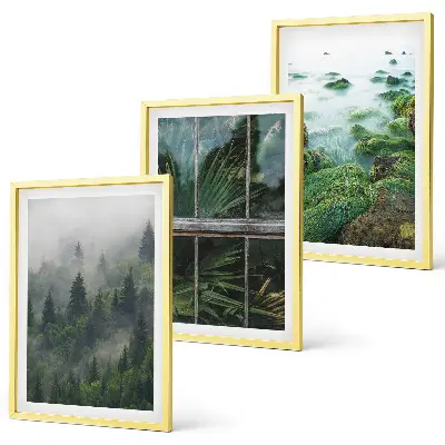 Lot de 3 tableaux pour salon motif brouillard forestier avec rive du fleuve et serre