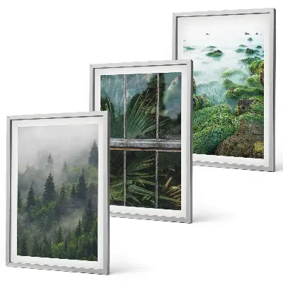 Lot de 3 tableaux pour salon motif brouillard forestier avec rive du fleuve et serre