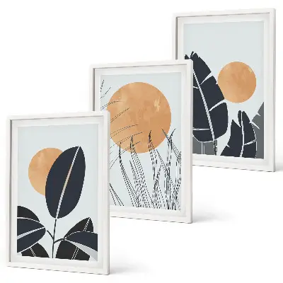 Cadre photo mural à motifs végétaux minimalistes avec grands soleils