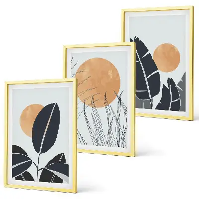 Cadre photo mural à motifs végétaux minimalistes avec grands soleils