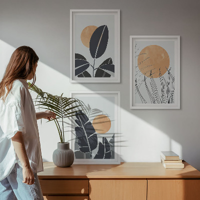 Cadre photo mural Motifs végétaux, grands soleils, minimaliste